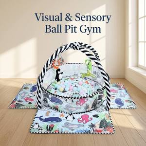 Centro de Actividades para Bebés Lavable con Rayas Verdes, 5 en 1, Tema de León de la Jungla, Tapete de Juego con Piscina de <span class=keywords><strong>Pelotas</strong></span> de Malla Transpirable y Tapete de Juguetes - Product Image 5