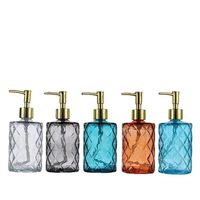 Flacon en verre de luxe de 330 ml, rond, gaufré, vert, bleu, rouge, gris, pour shampoing, savon, lotion pour le corps, avec pompe en métal
