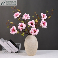 Cabang Bunga Magnolia Silikon Buatan, Cetak 3D Tahan Air, Gaya Cina, Dekorasi Ruang Tamu dan Meja Makan