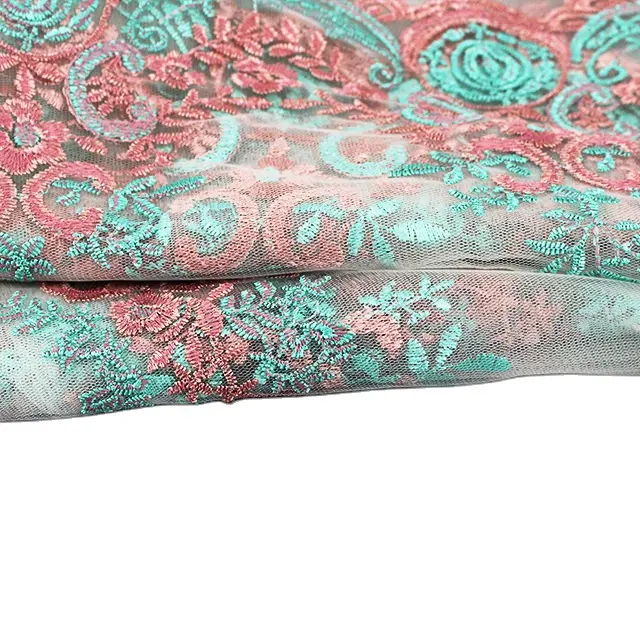 Elegant Lady Wedding Dress Fabric Custom Made Satin Embroidery Fabric Comfortable Lace Embroidery Curtain Fabric