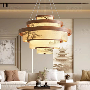 Lustre rond à LED en bois esthétique de la dynastie Song pour salon, salle à manger, salle de thé zen, bureau, chambre à coucher, hôtel - Product Image 3