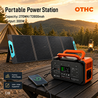 Station d'alimentation portable 300W OTHC C3B à onde sinusoïdale pure, batterie lithium-ion, panneau solaire 100W, pompe, gonfleur de pneus, affichage LED, lampe torche