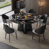 Ensemble de table et de chaises de salle à manger rondes en marbre moderne de luxe, 4, 6, 8 places, restaurant complet, acier inoxydable noir, meubles, designs de cuisine