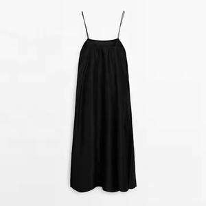 Robes longues d'été vintage décontractées élégantes de couleur unie noire, personnalisables, meilleure qualité, collection 2025 à succès - Product Image 4