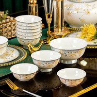 Mangkuk Keramik Piring Sendok Untuk Rumah Tangga Grosir Jingdezhen Gaya Cina Baru Motif Bunga Bone China Mangkuk Sup Mie Besar Kecil