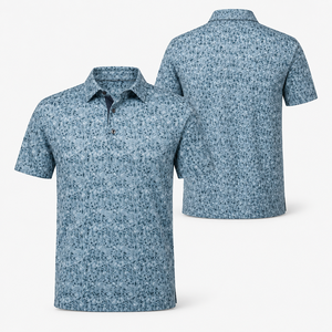 Polo de golf personnalisé en tissu texturé bleu pour homme, performance, imprimé, anti-humidité, extensible, fabricant OEM ODM, marque privée - Product Image 4