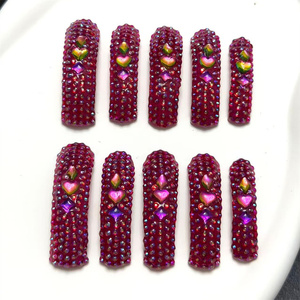 Uñas postizas hechas a mano, largas, con forma especial, cristales, diamantes acrílicos, con diseño de lujo en 3D con pedrería, uñas adhesivas. - Product Image 6