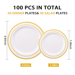 Juego de Vajilla Desechable de 7 y 10 Pulgadas Directo de Fábrica con Platos de Plástico con Borde Dorado Modelo 007 Estilo Americano; Apto para Alimentos - Product Image 2