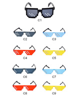 Lunettes de soleil de style punk à prix avantageux, en gros, forme œil de chat, carrées, dessin animé, design mosaïque, protection UV400, PC rouge/vert/café, pour les fêtes