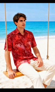 Người đàn ông mới của Ngắn Tay Áo sơ mi với Palm Leaf in-cho Hòn Đảo Kỳ nghỉ giản dị & <span class=keywords><strong>cazy</strong></span> phong cách - Product Image 2