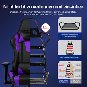 Chaise de bureau et de gaming ergonomique Zero Gravity avec massage, design racing, hauteur réglable et roulettes fluides - Product Image 5