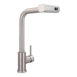 صنبور مطبخ حديث أحادي اللون أسود بمقبض من الفولاذ المقاوم للصدأ مع مقبض نحاسي رشاش سحبي - Product Image 2