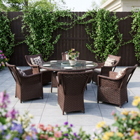 Ensemble de salle à manger d'extérieur 6 places en rotin durable et moderne, fauteuils en osier PE confortables, mobilier de jardin, d'appartement ou de patio de style ferme