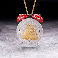 Hip Hop Full Iced Out Cubic Zircon Diamante Chapado en oro 925 Plata Rojo Despertador Dinero Colgantes para hombres