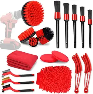 Usine 18 pièces brosse de nettoyage de voiture de couleur rouge pour Kit d'outils de forage avec ensemble de brosses de détail de voiture
