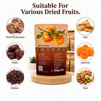 Sachet d'emballage personnalisé pour kakis séchés 300g, en papier kraft de qualité alimentaire, pochette verticale pour snacks, vente en gros B2B, usine OEM