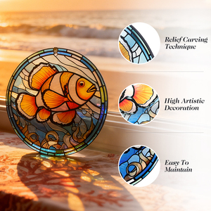 Blue Ocean Clownfish Sun Catcher Waterweed Stain Glass <b>Panel</b> <b>Window</b> Hanging Outdoors Decoration Birthday Gift for Women - Product Image 3