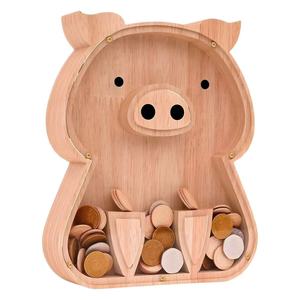 Alcancía de Cerdito, Juego de Regalo Creativo - Alcancía de Ahorro con Forma de Animal de Dibujos Animados - Alcancía de Madera para Niños - Product Image 5