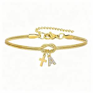 Nuovo Prodotto Creativo: Bracciale a Catena in Acciaio Inossidabile con Nodo, Charm a Croce e Perline Dorate con Lettere per <span class=keywords><strong>l</strong></span>'Amicizia - Product Image 6
