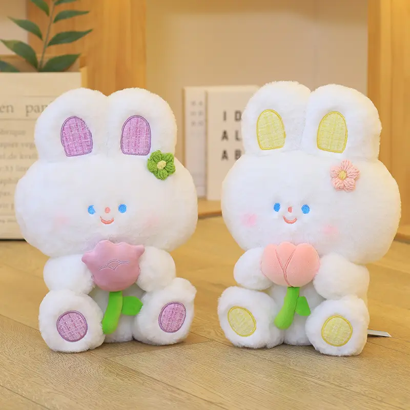 High Quality Stuffed Animal Toys Easter Bunny Toys Kawaii Flower Rabbit White Beared Rabbit Cute Plush Toys for Kids