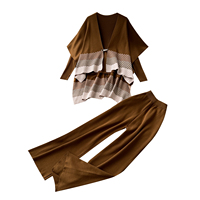 Ensemble tricoté 2 pièces pour femme, automne-hiver, motif chevron, cape cardigan, pantalon large, tenue décontractée assortie