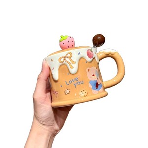 Regalo de Cumpleaños <span class=keywords><strong>para</strong></span> Niñas: Taza de Agua con Diseño de Pastel de Fresa, Taza de Cerámica con Tapa, Ideal <span class=keywords><strong>para</strong></span> el Desayuno en Casa - Product Image 5