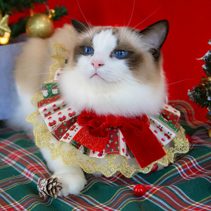 공장 도매 귀여운 키티 크리스마스 고양이 턱받이 두건 세트 나비 넥타이 조정 가능한 침을 흘리는 스카프 축제 애완 동물 목걸이 휴일 선물 - Product Image 2