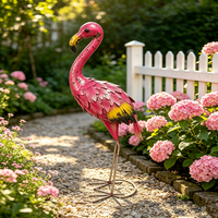 Sculpture d'oiseau flamant rose en fer forgé, peinte à la main, robuste, pour extérieur, jardin, pelouse, patio, cour, décoration extérieure