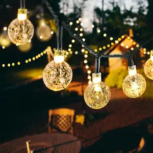 Outdoor christmas solar panel 6.5 30 LED 20ft Crystal Globe bulbs round String light for Garden Yard Porch Party Decor