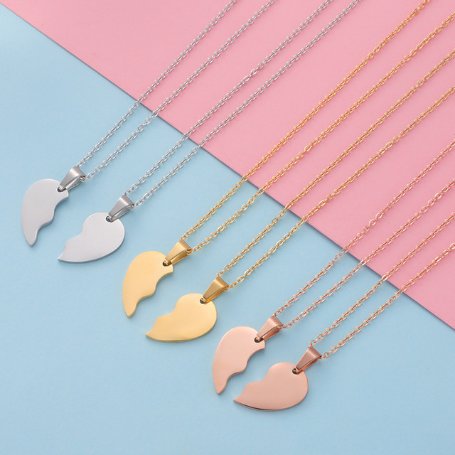 Trendy Jewelry 18k Gold Plated Stainless Steel Couple Half Broken Heart Pendant Necklace