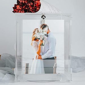 Acrylic <strong>Wedding</strong> <strong>Card</strong> <strong>Box</strong> with Picture Frame <strong>for</strong> Photos, Large Rotatable Envelope <strong>Post</strong> Money Gift <strong>Box</strong> Holder with Lock Slot - Product Image 2