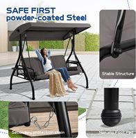 Balançoire de véranda extérieure 3 places avec auvent réglable, lit balançoire convertible avec support, chaise hamac coussinée pour patio