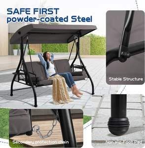 Balançoire de véranda extérieure 3 places avec auvent réglable, lit balançoire convertible avec <span class=keywords><strong>support</strong></span>, chaise <span class=keywords><strong>hamac</strong></span> coussinée pour patio - Product Image 2