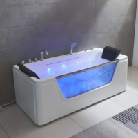 Baignoire de massage autoportante de luxe en acrylique avec 14 jets, cascade et LED, pour intérieur