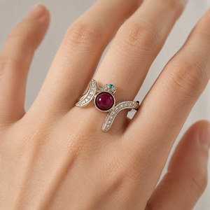 Anello con Rubino a Forma di Fiore e Serpente per Donne, Gioiello Creativo e Alla Moda - Product Image 2