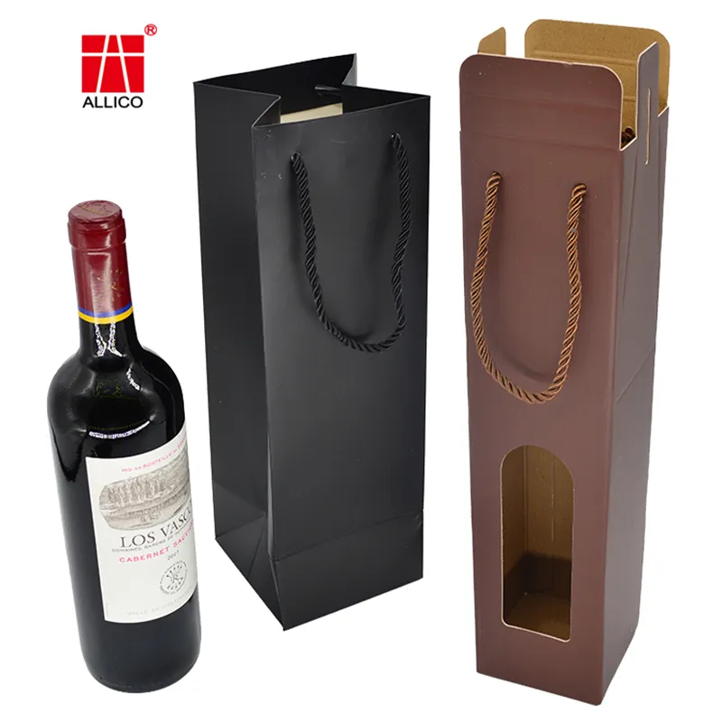 Custom Corrugated Paper Packaging 1 Bottle Storage Wine Box With Window Carry Rope Gift Shipping Boxes Wholesale