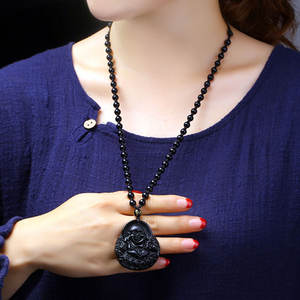 <span class=keywords><strong>Collier</strong></span> en <span class=keywords><strong>obsidienne</strong></span> naturelle en Jade à la mode pour femmes, bijou gravé à la main, accessoire de <span class=keywords><strong>bouddha</strong></span> hilarant, vente en gros - Product Image 2