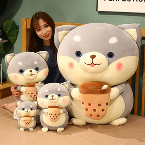 Cute Shiba Inu Boba Milk Tea Design Super Soft Plush Toy PP Cotton Filled Animal Throw Pillow for Valentine's Day Lining Mesh - Product Image 4