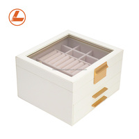 Boîte à bijoux en cuir PU avec fenêtres en verre transparent pour bijoux de mariage, vente en gros