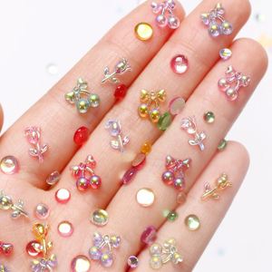Nouvelles décorations pour ongles INS 3D Cartoon 6 Grid Aurora Candy Color Nail Art Charms Box, petits strass, décorations cerise rose, accessoires de manucure - Product Image 3