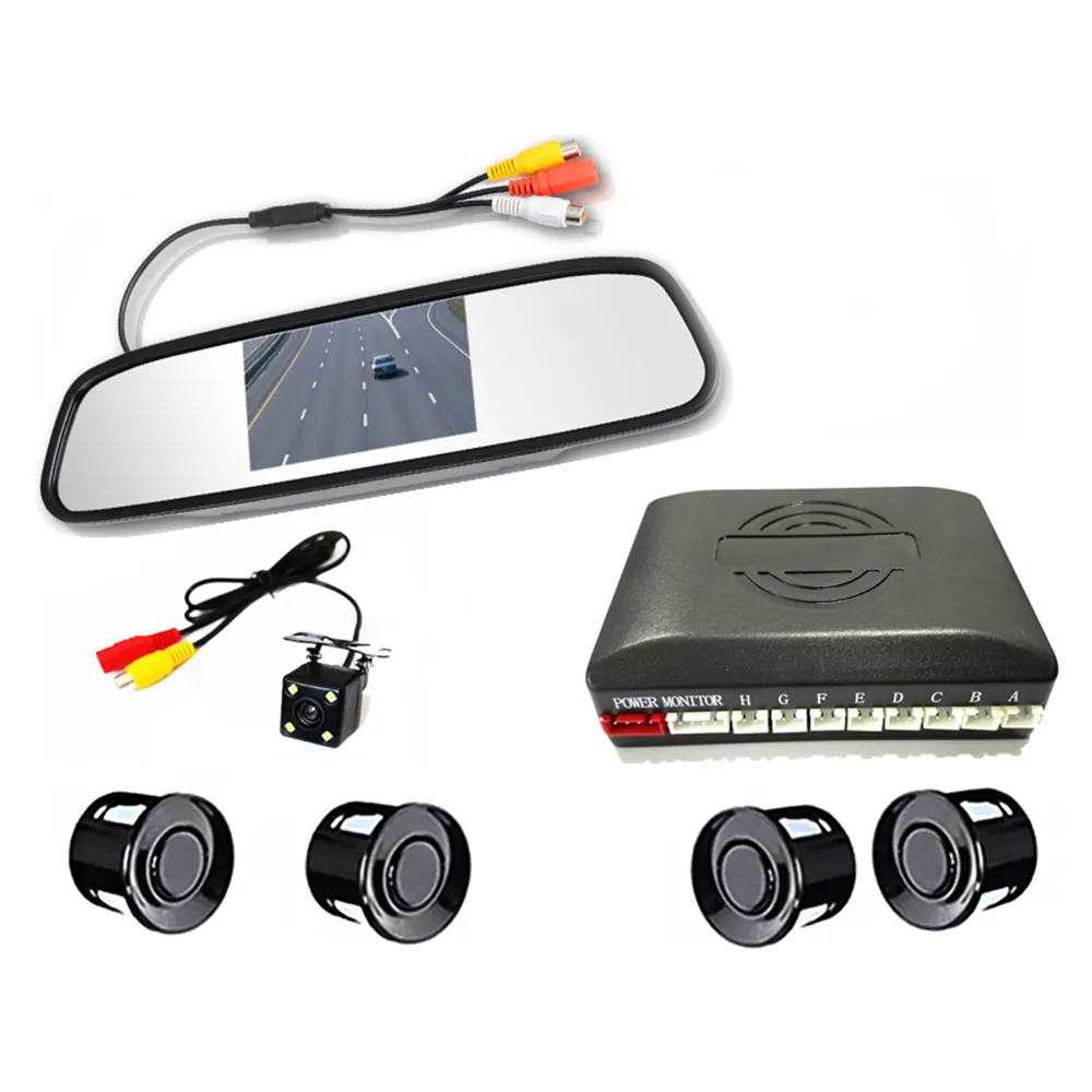 Monitor de espejo retrovisor para coche, pantalla de 4,3 pulgadas, sensor de estacionamiento con cámara trasera