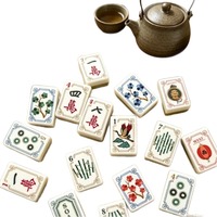 Jeu de Mahjong Américain Vintage Doré Bicolore en Acrylique Moderne pour 4 Joueurs, Motifs Traditionnels Chinois Fleur de Prunier, Koi, Dragon, Grue