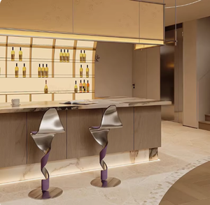 Tabouret haut de bar décontracté en acier inoxydable avec dossier, style design commercial moderne et artistique, pour comptoir d'accueil - Product Image 6