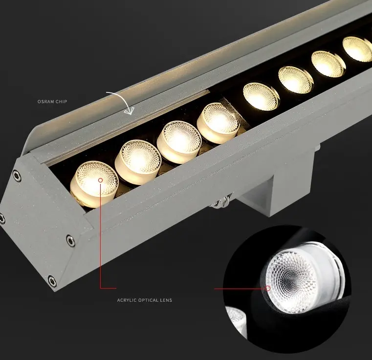 Alloggiamento in alluminio lampada lineare impermeabile per esterni 18W 24W SMD LED Wall Wash Lighting