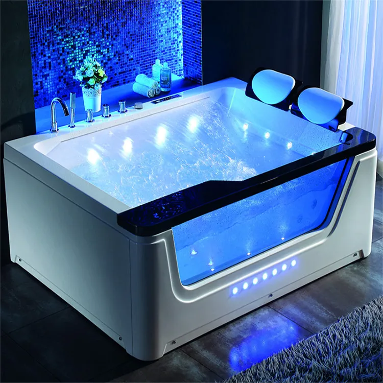 BALISI Luxus Zwei Personen quadratischen Wasserfall Smart Control große quadratische Acryl massage freistehende Spa Whirlpool Badewanne