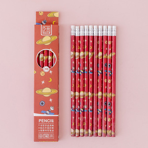 10 Pcs Cartoon HB Rubber Head Wooden <b>Pencils</b> with Eraser Customizable Colors Triangular Shape for Kids - Product Image 4