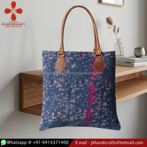 Jaipuri hecho a mano Kantha Indigo diseño correa de hombro ajustable bolso de mano - Product Image 4