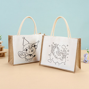 Sac fourre-tout en toile pour enfants Li Shuang, style patchwork graffiti blanc, personnalisable pour les cours de soutien scolaire et le shopping - Product Image 2