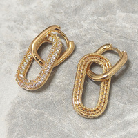 Boucles d'oreilles créoles en zircon micro-pavé plaqué or 18 carats pour femme, usage quotidien, luxe, maillons géométriques Ganku, vente en gros