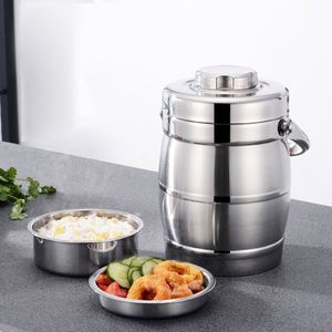 Lonchera Térmica de Acero Inoxidable de Alta Calidad, 2L, Plateada, en Forma de Tambor, 3 Niveles, con Juego de Cubiertos, Hermética - Product Image 2
